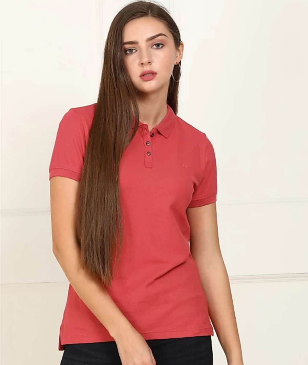 Elevate Women Polo Neck Red T-Shirt