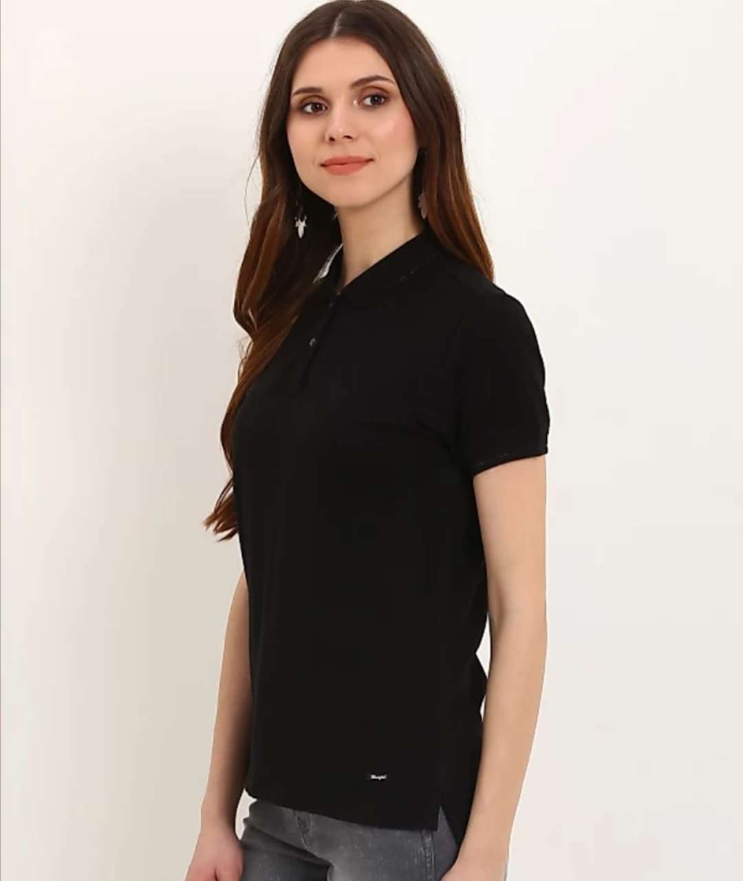 Elevate Women Polo Neck Black T-Shirt