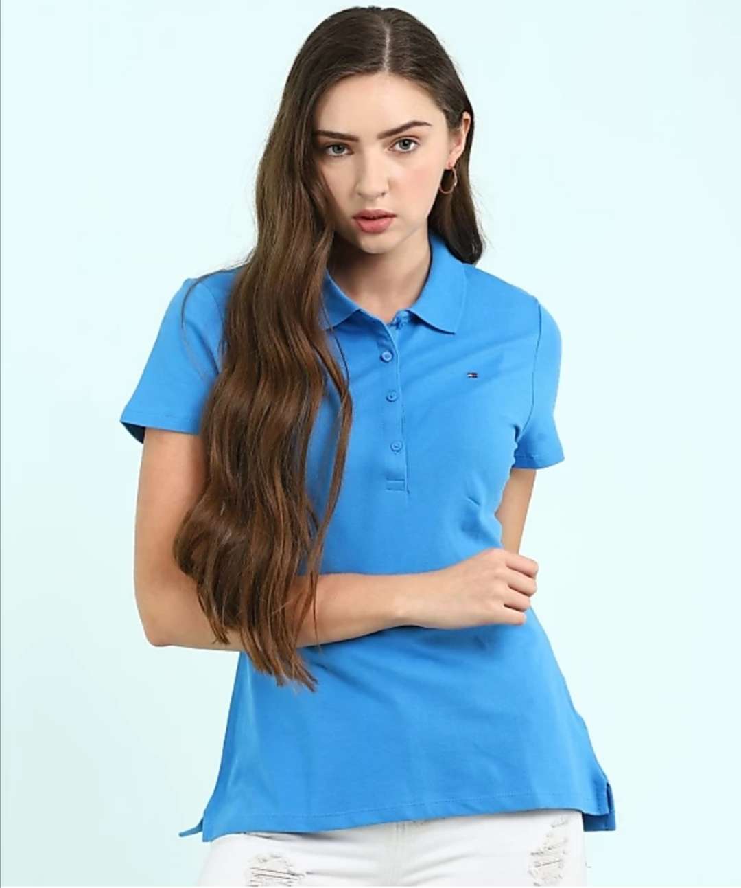 Elevate Women Polo Neck Navy Blue T-Shirt